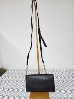 Authentic Burberry Black Soft Grain Leather Henley Wallet on Chain Bag